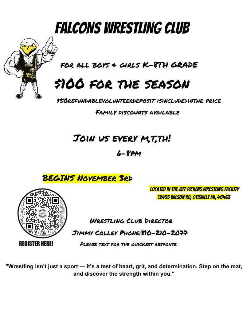 Falcons Wrestling Club & Junior Falcons Wrestling Information