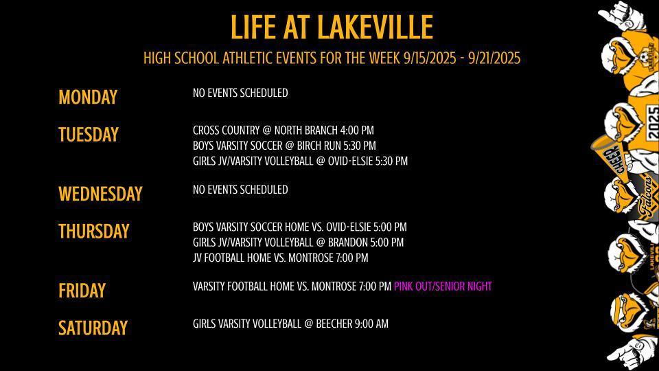 High School Events and Athletic Events of the Week