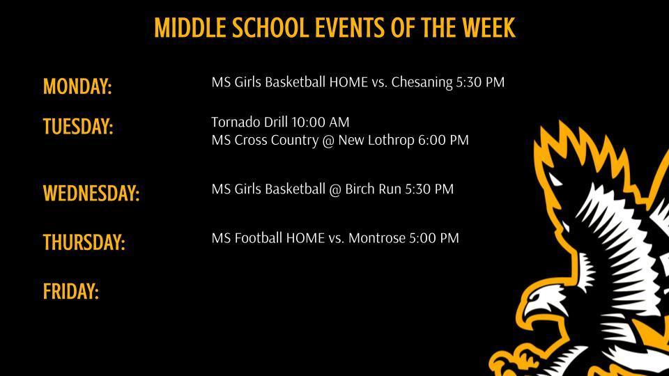 Middle School Events and Athletic Events of the Week