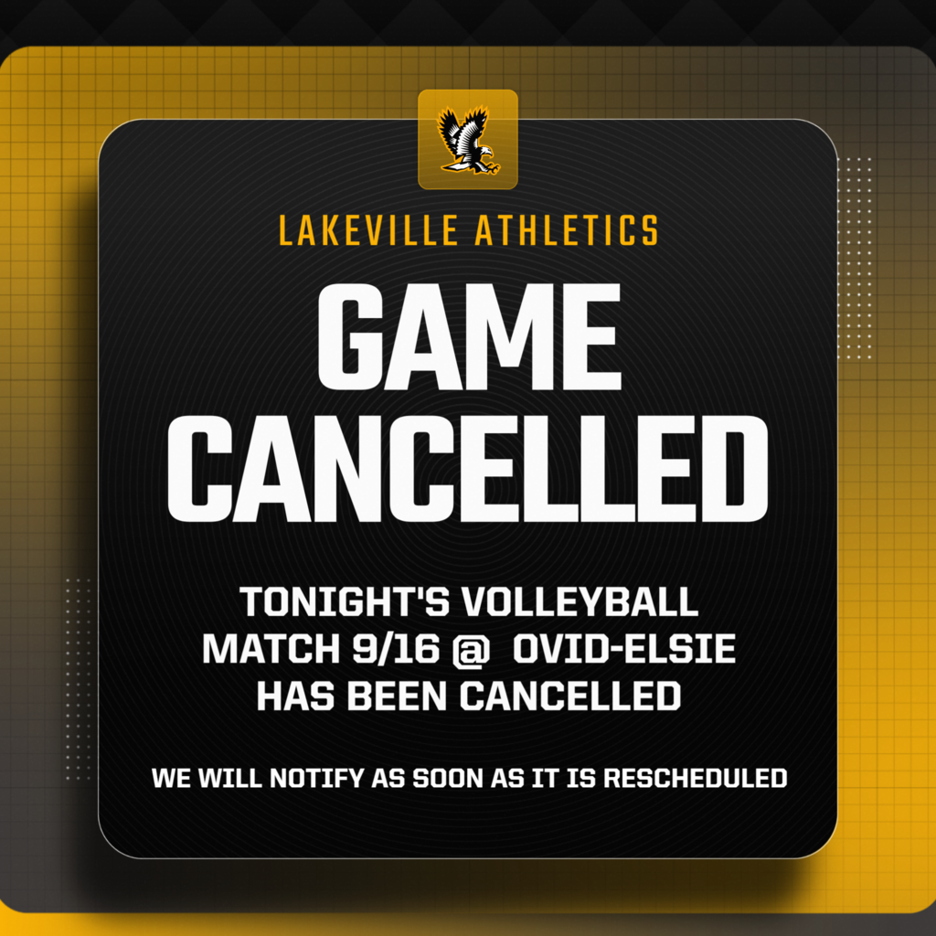9/16 - Tonight's Volleyball match @ Ovid-Elsie has been cancelled.  We will notify when the game is rescheduled.
