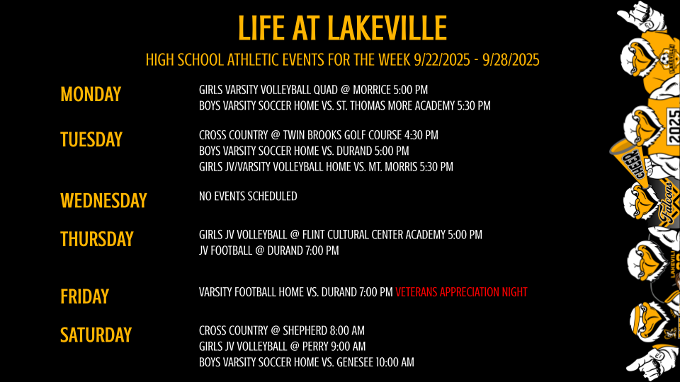 High School Events and Athletics for the week