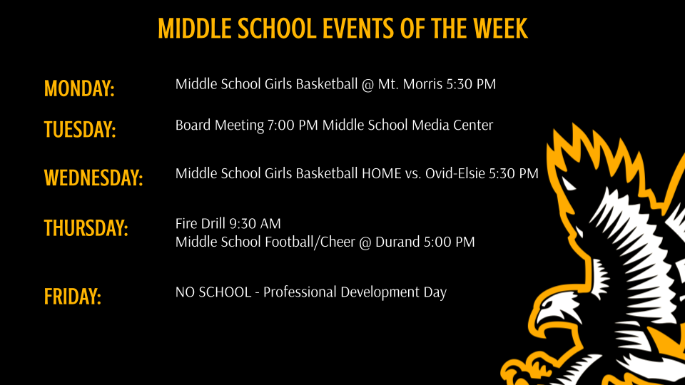 Middle School Events and Athletics for the week