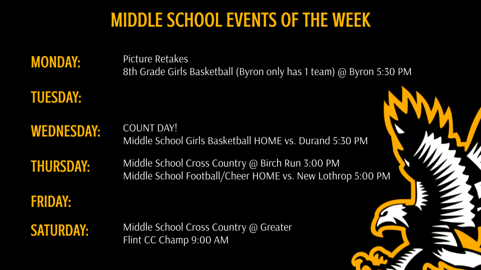 CORRECTED Middle School Athletics and Events of the Week