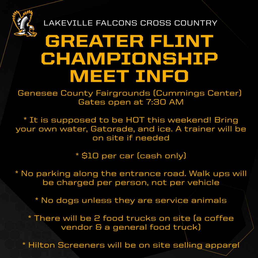 Information for Saturday, 10/5/2025 Greater Flint Cross Country Championship