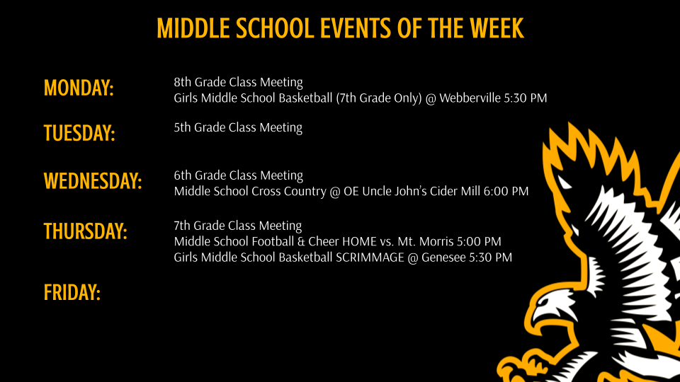 Middle School Events and Athletic Events of the Week
