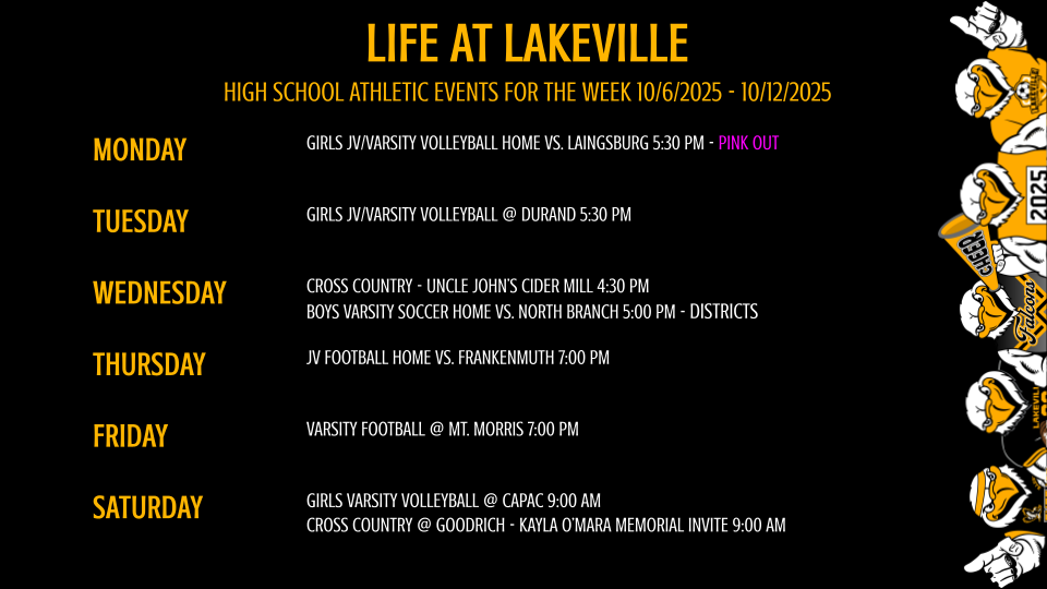 High School Events and Athletics for the Week