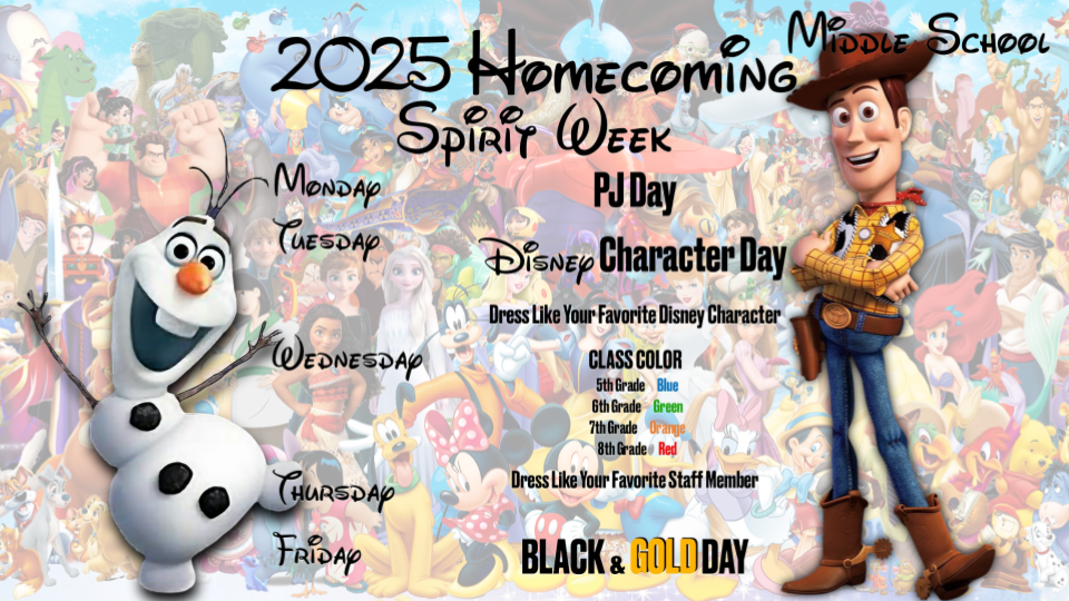 Middle School Spirit Week Days 10/20-10/24