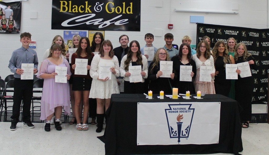 The LakeVille Chapter of the National Honor Society welcomed 20 new members at the Induction Ceremony on October 15, 2025! These students have the character, service, leadership, and scholarship that make LakeVille proud! They show us that it’s good to be a Falcon!