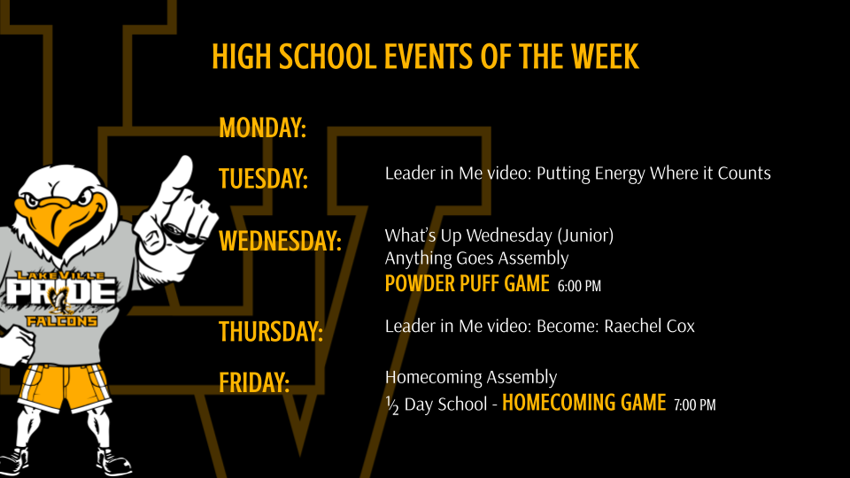 High School Athletics, Events, and Spirit Days of the Week