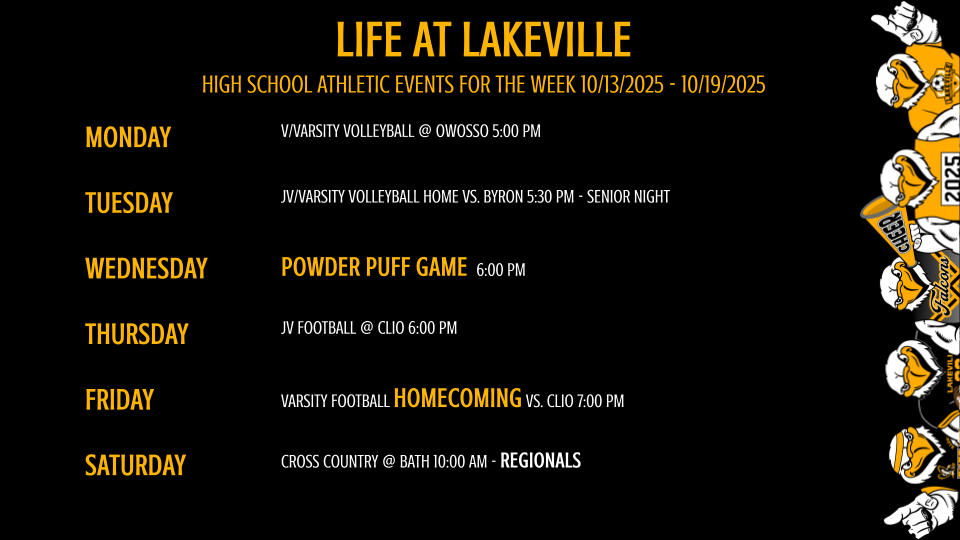 High School Athletics, Events, and Spirit Days of the Week