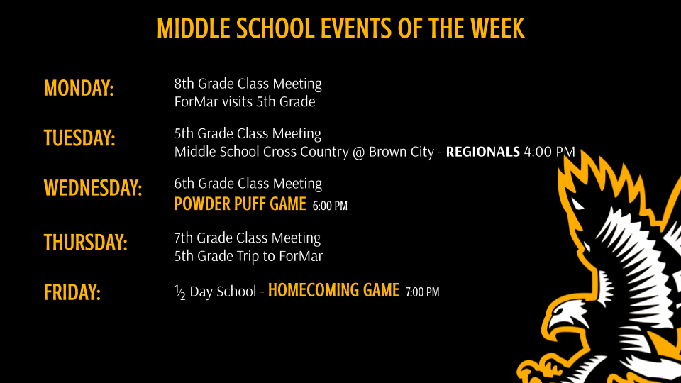 Middle School Athletics, Events, and Spirit Days of the Week