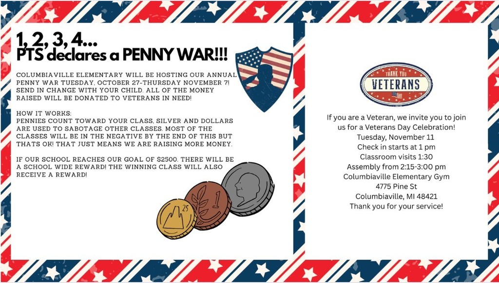 1,2,3,4... Columbiaville PTS declares a PENNY WAR!!!
