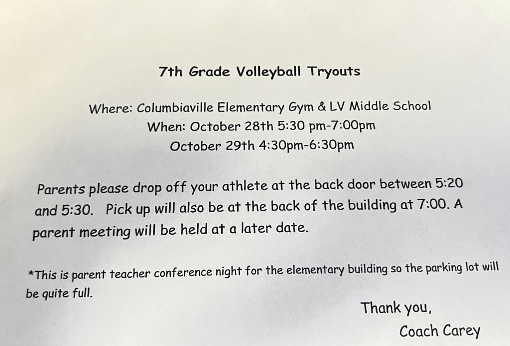 7TH GRADE VOLLEYBALL TRYOUTS