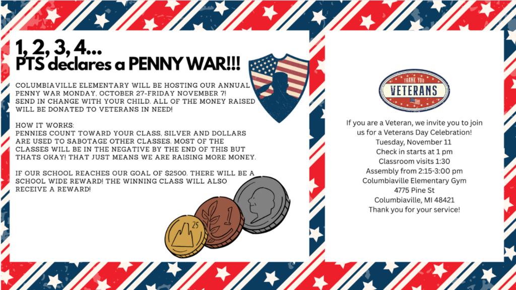 1,2,3,4... Columbiaville PTS declares a PENNY WAR!!!