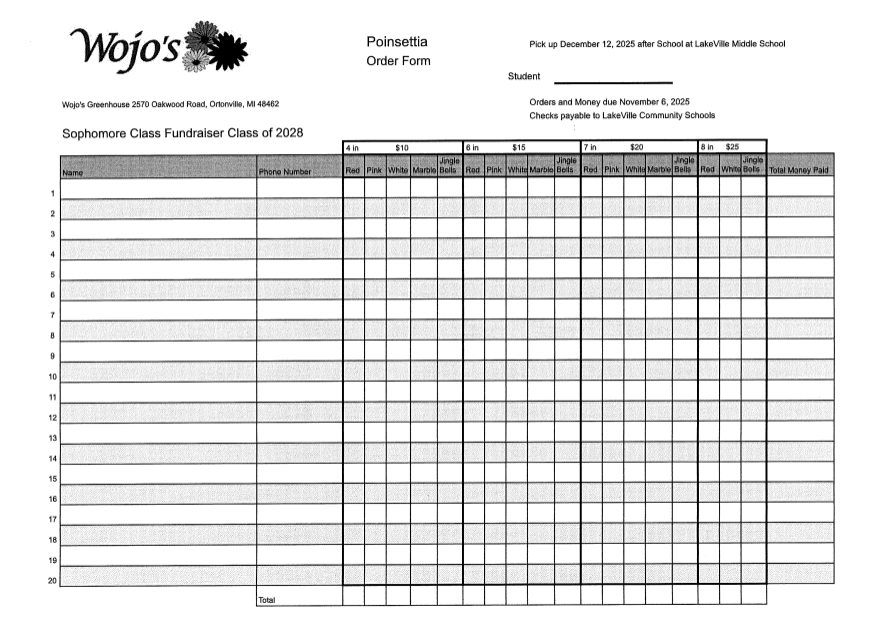 order these beautiful poinsettias and help the sophomores raise money!