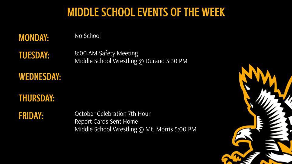 Middle School Athletics and Events of the Week 