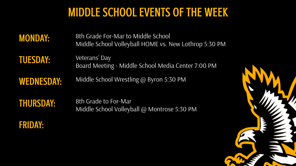 Middle School Events and Athletics of the Week