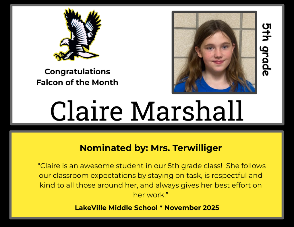 Congratulations to the Middle School Falcons of the month for November!