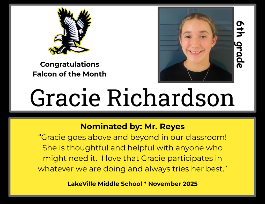 Congratulations to the Middle School Falcons of the month for November!