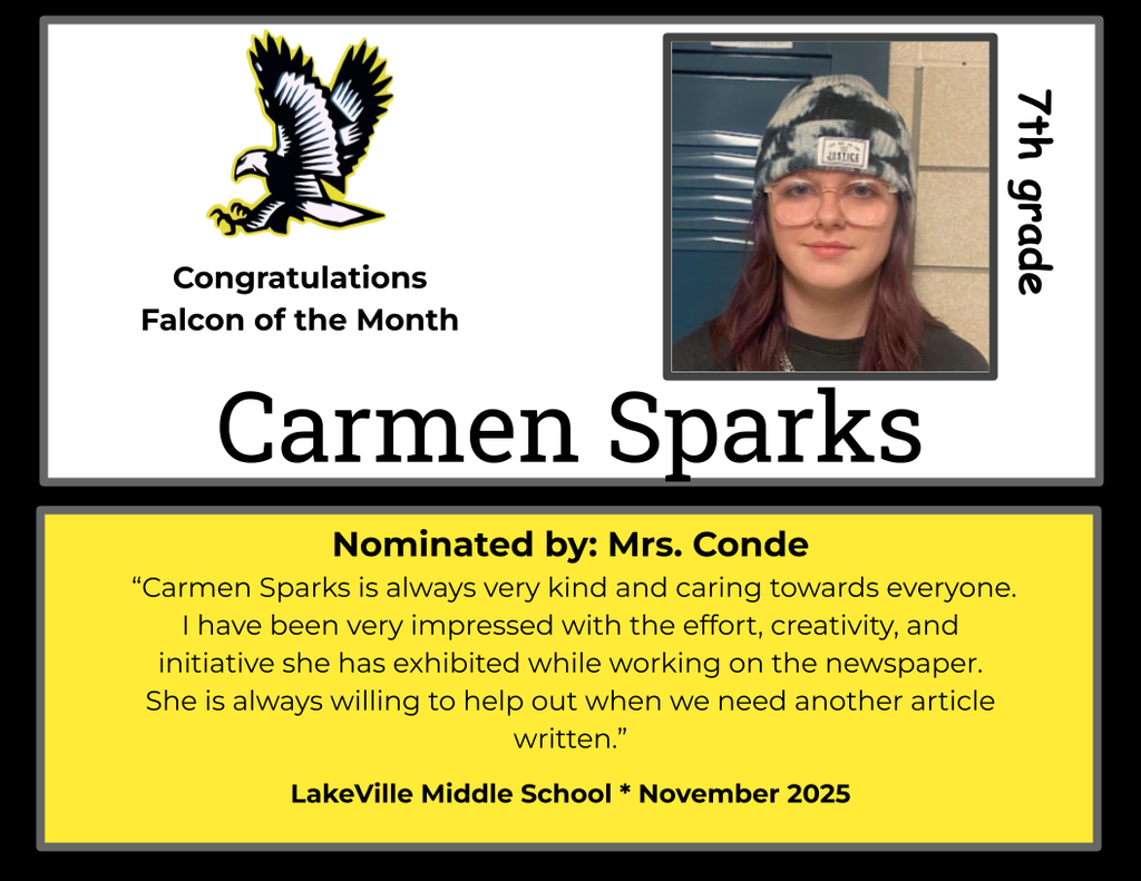 Congratulations to the Middle School Falcons of the month for November!