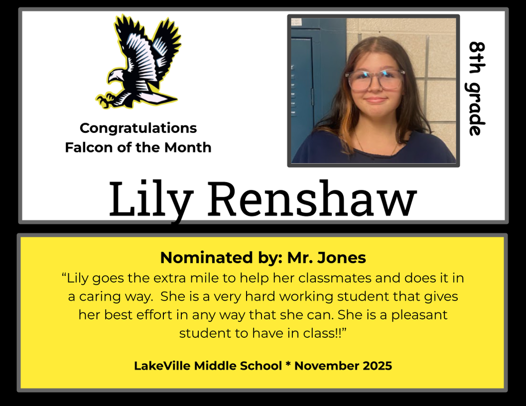 Congratulations to the Middle School Falcons of the month for November!