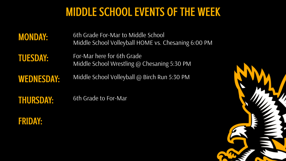 Middle School Athletics and Events of the Week