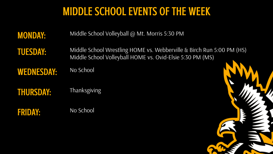 Middle School Athletics and Events of the Week