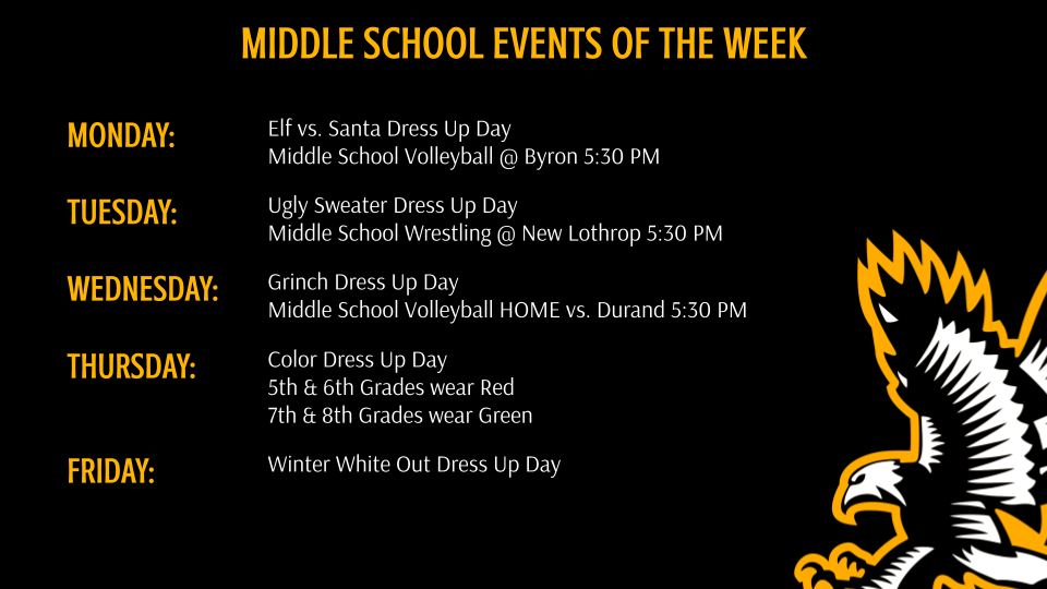 Middle School Athletics and Events of the Week