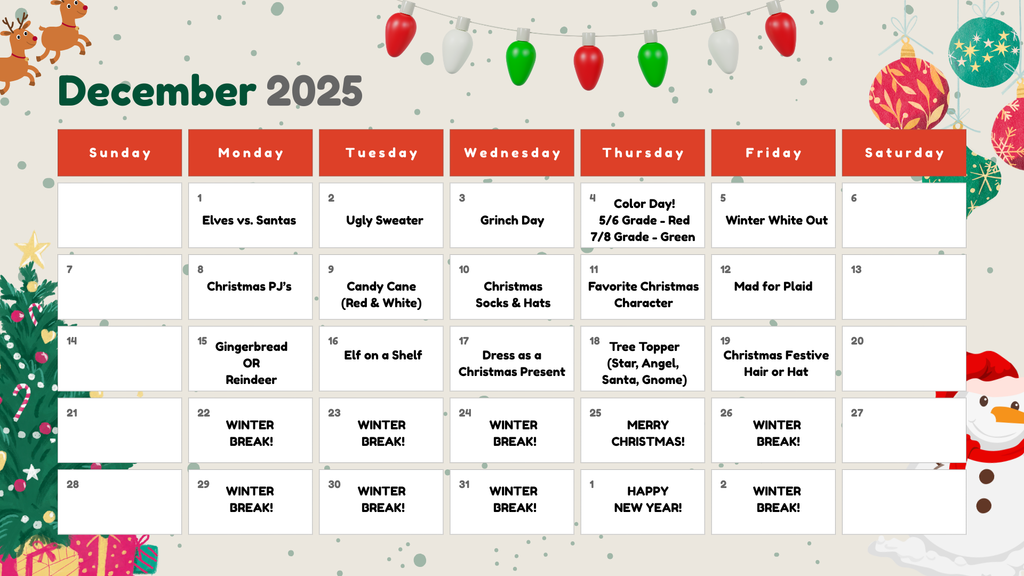 Middle School Students! Show your festive holiday spirit!