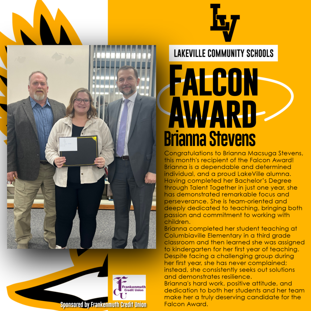 Congratulations Brianna Macsuga Stevens, the Falcon Award Winner for November!