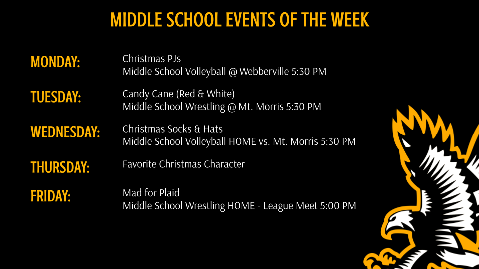 Middle School Athletics and Events of the Week