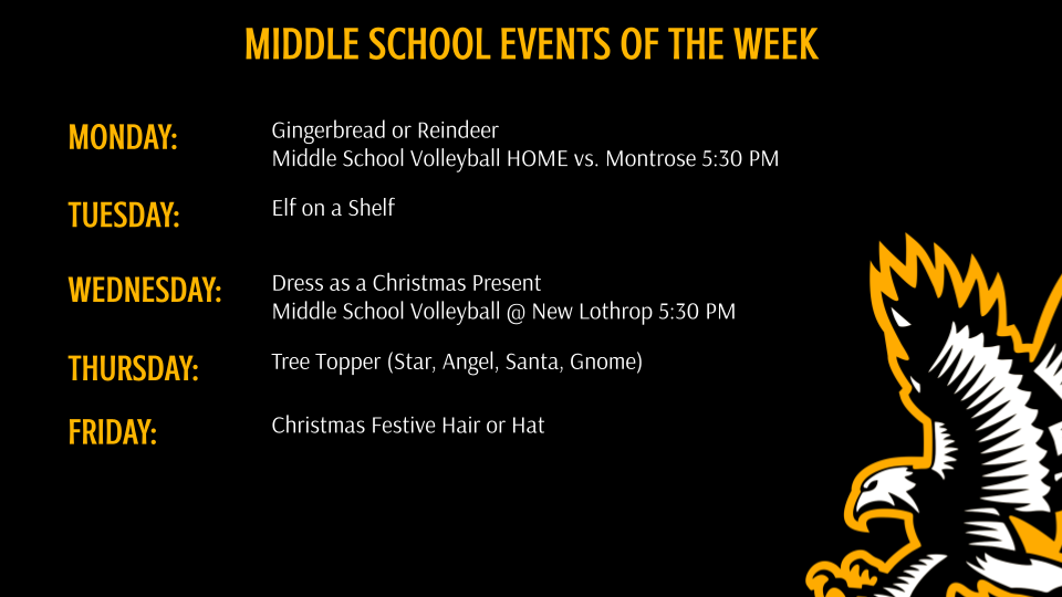 Middle School Athletics and Events of the Week