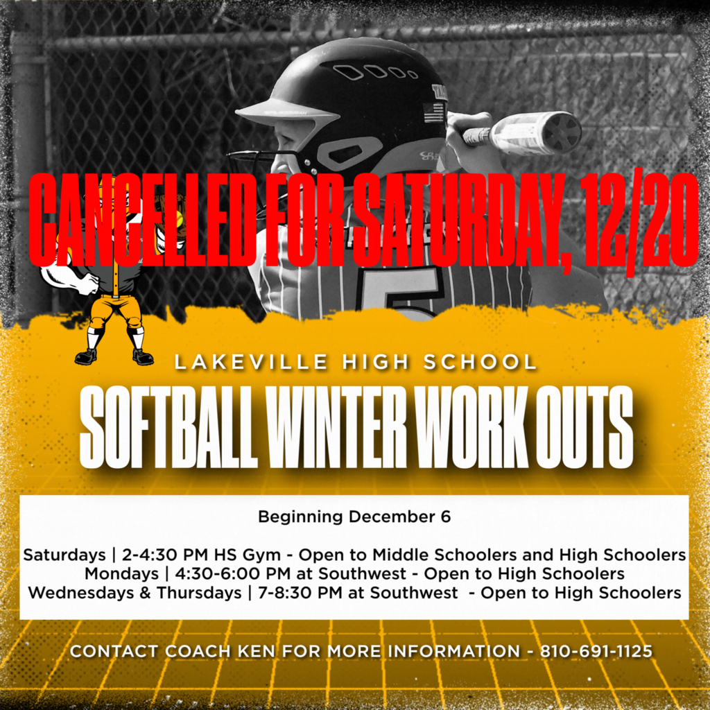 Softball Winter Workout for Saturday, December 20 is cancelled!