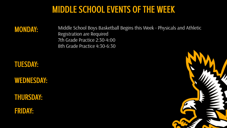 Middle School Athletics and Events of the Week