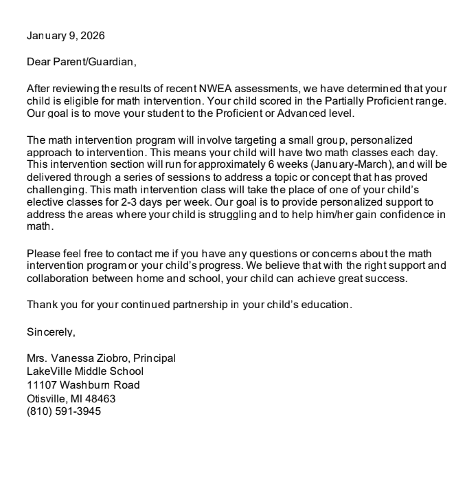 Second Semester Math Intervention