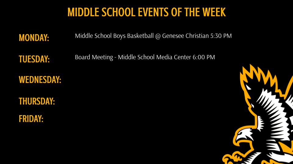 Middle School Athletics and Events of the Week