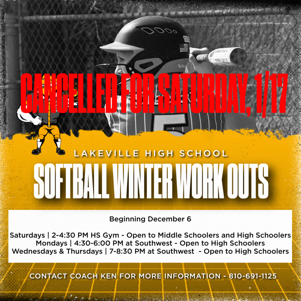 Softball Winter Workout for Saturday, January 17th is cancelled!