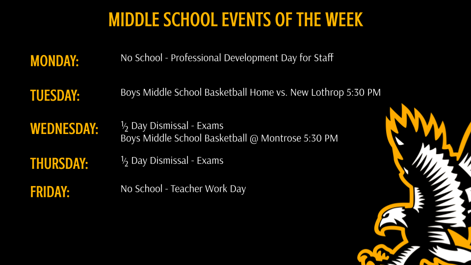 Middle School Athletics and Events of the Week