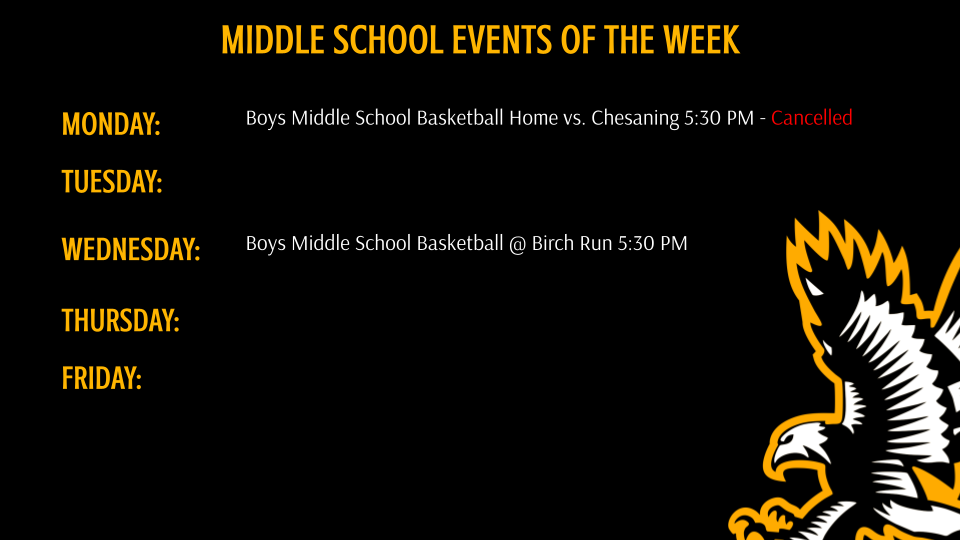 Middle School Athletics and Events of the Week
