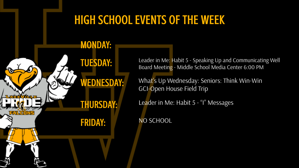 High School Athletics and Events of the Week Calendar
