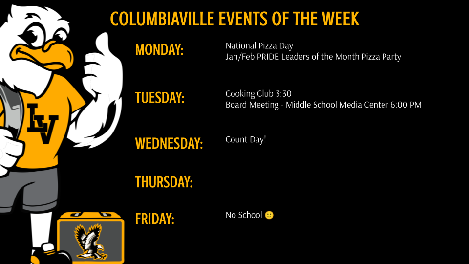 Columbiaville Events of the Week Calendar