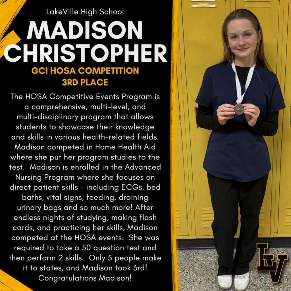 Madison Christopher, 3rd place HOSA Competition