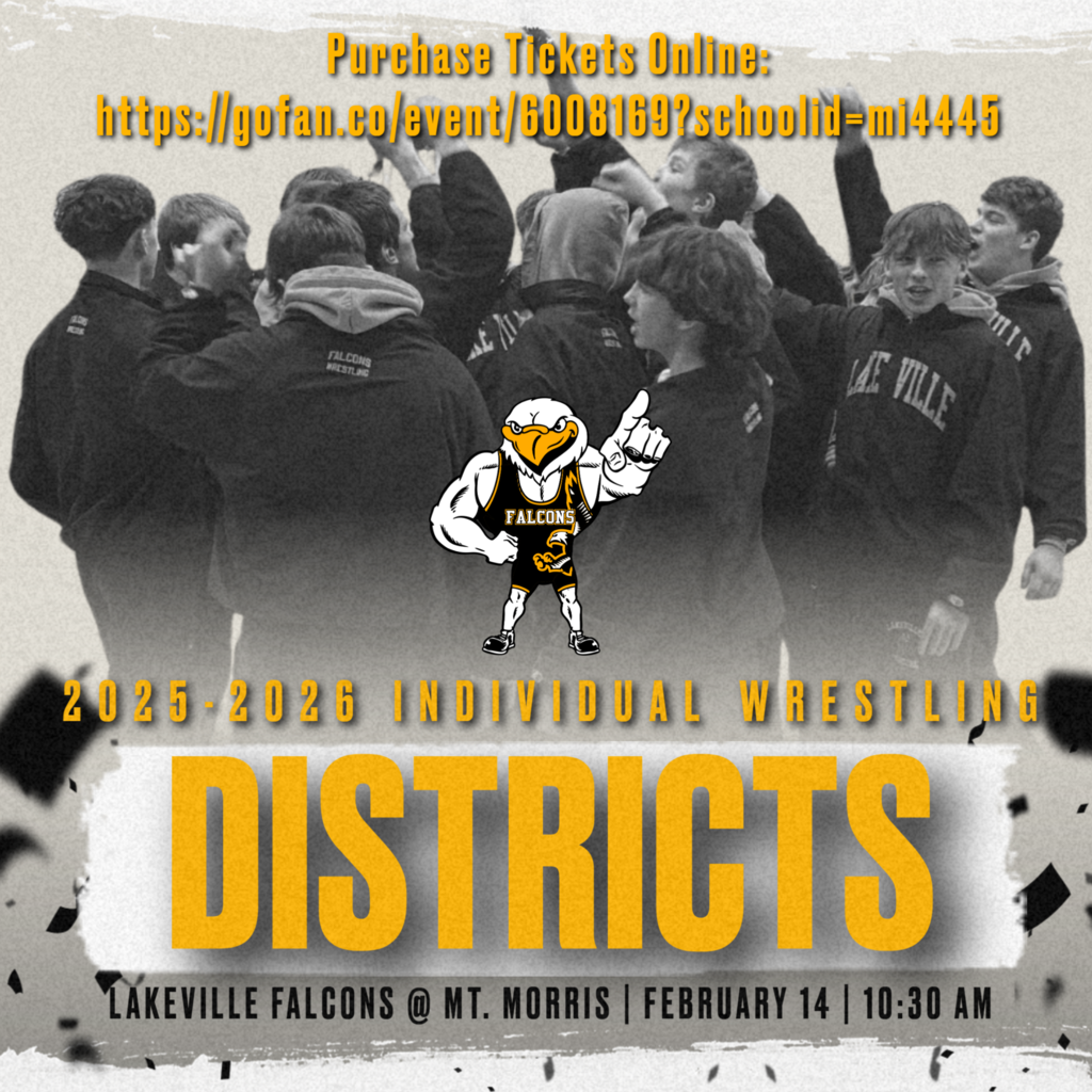 Individual Wrestling Districts February 14th at 10:30 AM at Mt. Morris High School. Purchase Tickets Online: https://gofan.co/event/6008169?schoolid=mi4445