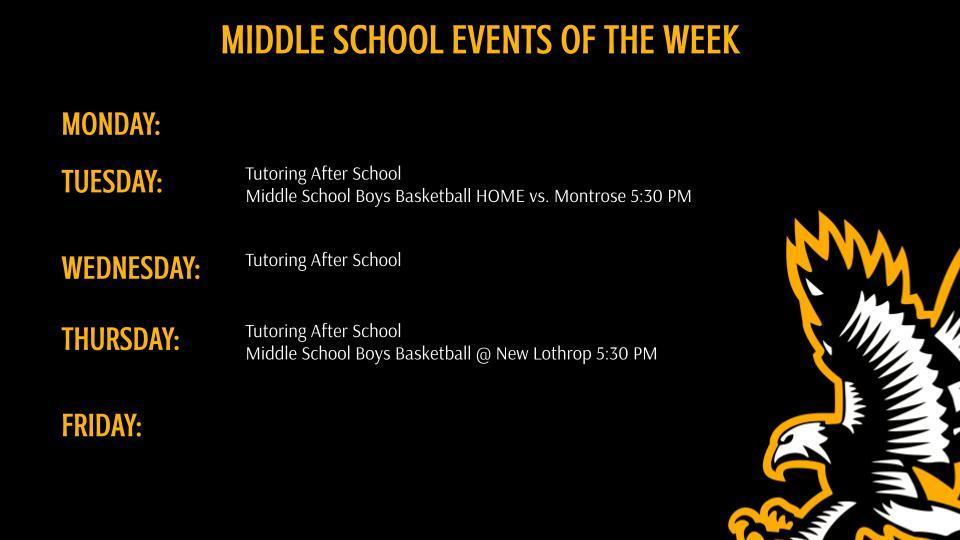 Middle School Athletics and Events of the Week