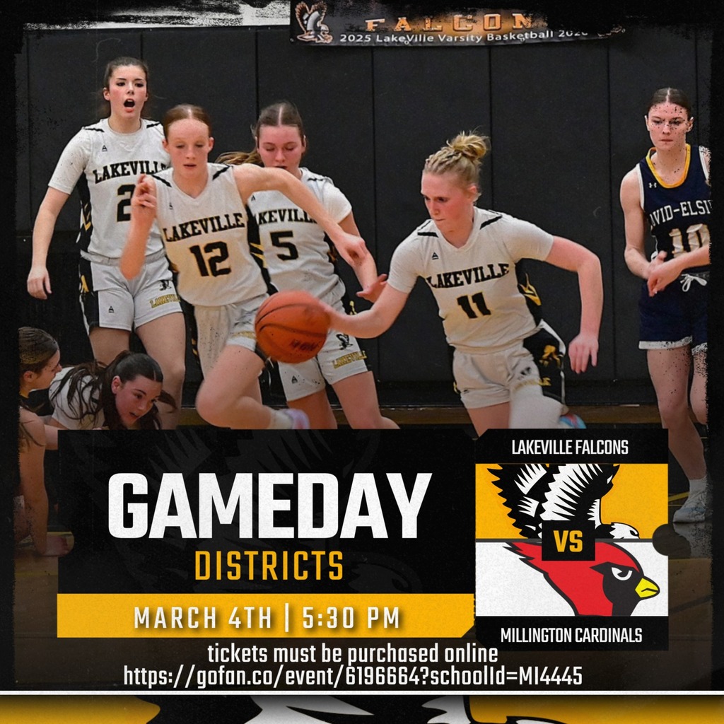 Varsity Girls Basketball District game TONIGHT! HOME vs. Millington 5:30 Tickets must be purchased online: https://gofan.co/event/6196664?schoolId=MI4445