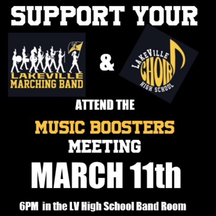 Join the Music Boosters Meeting March 11th @ 6:00 pm in the Band Room!
