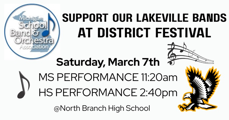 Falcon Nation! Help us send off our Middle School and High School Band as they prepare for District Festival tomorrow on Saturday, March 7th at North Branch High School!