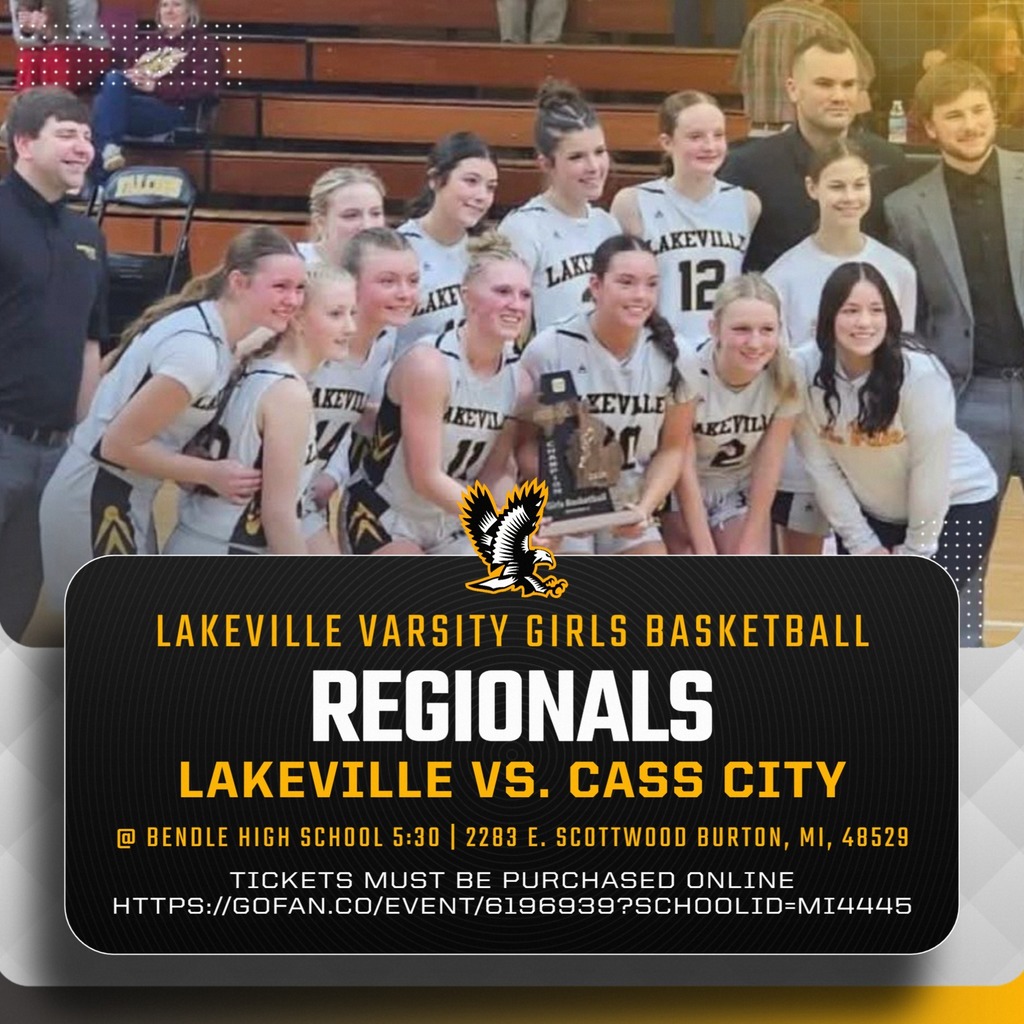 Varsity Girls Basketball REGIONALS! Monday, March 9 - 5:30 pm @ Bendle High School 2283 E. SCOTTWOOD BURTON, MI, 48529 Tickets Must Be Purchased Online https://gofan.co/event/6196939?schoolId=MI4445