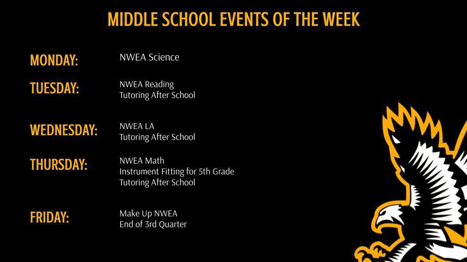 Middle School Athletics and Events of the Week