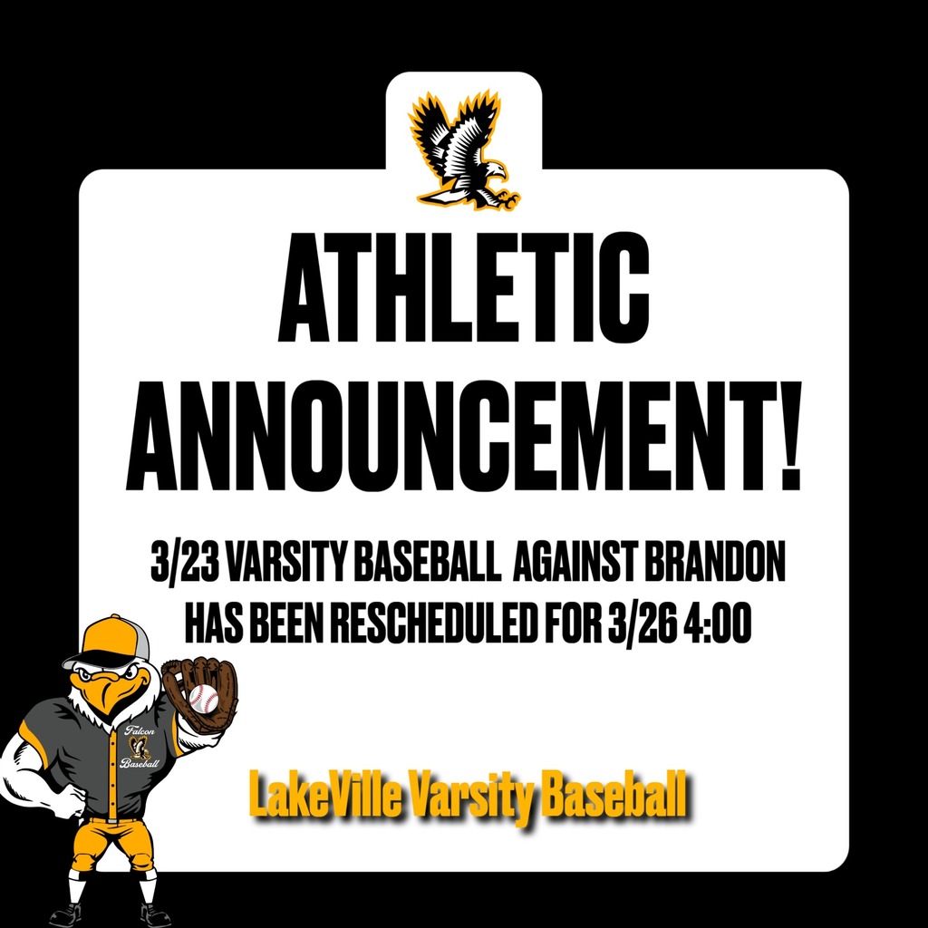 3/23 VARSITY BASEBALL AGAINST BRANDON HAS BEEN RESCHEDULED FOR 3/26 4:00